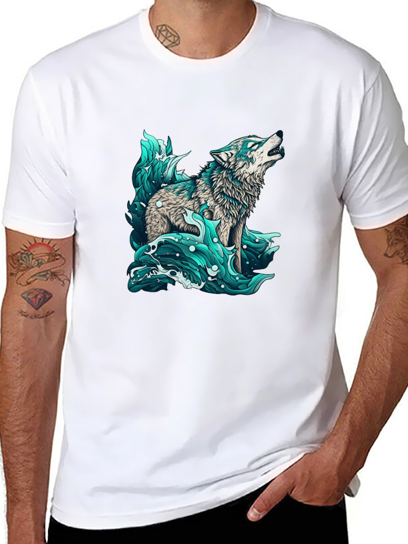 Wolf in Water Graphic Black T-Shirt