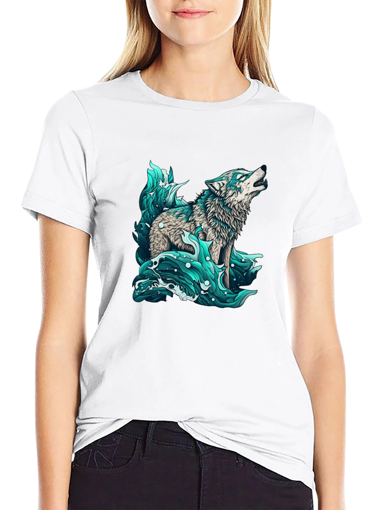 Wolf in Water Graphic Black T-Shirt