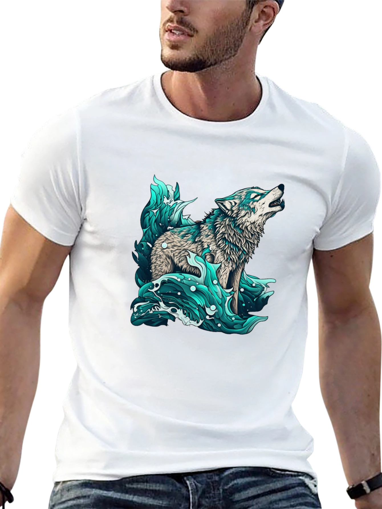 Wolf in Water Graphic Black T-Shirt