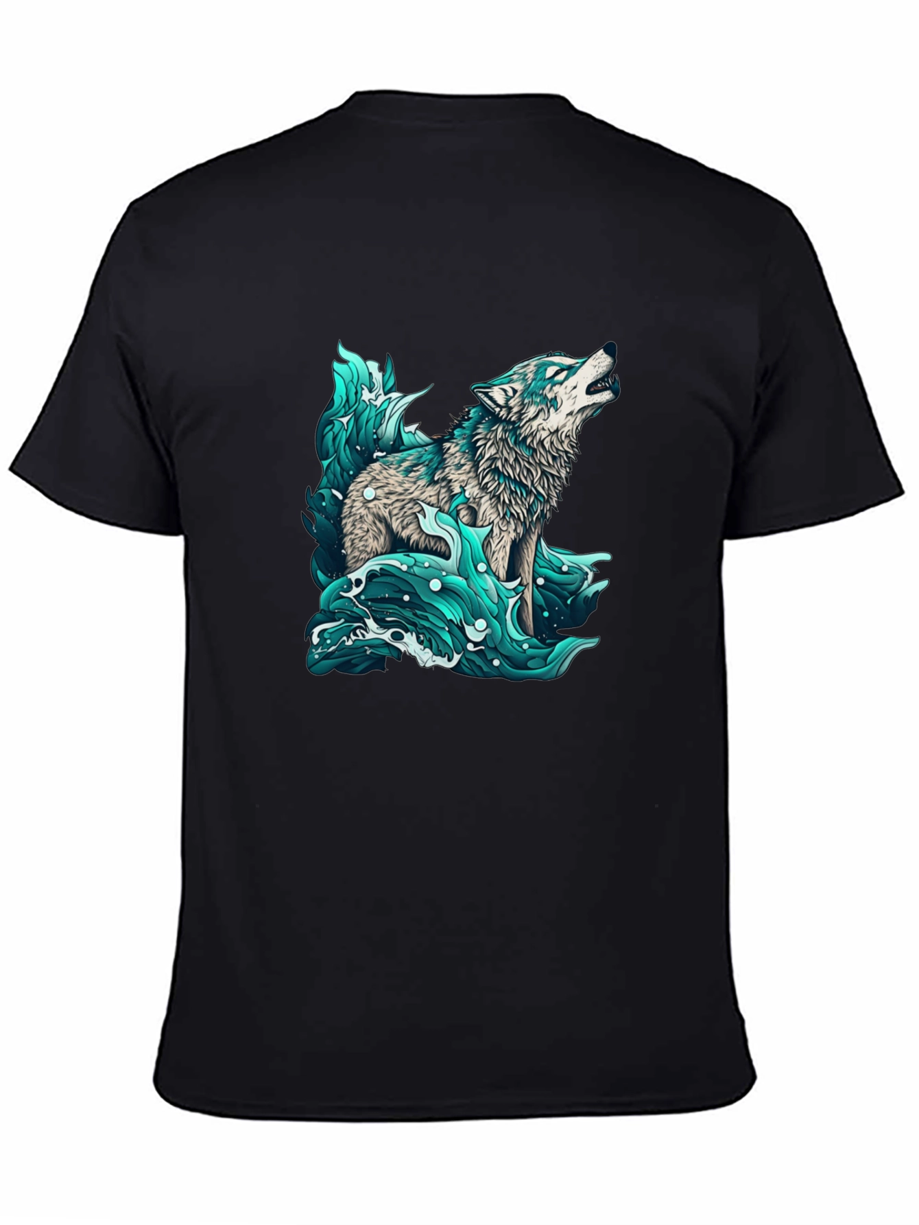 Wolf in Water Graphic Black T-Shirt