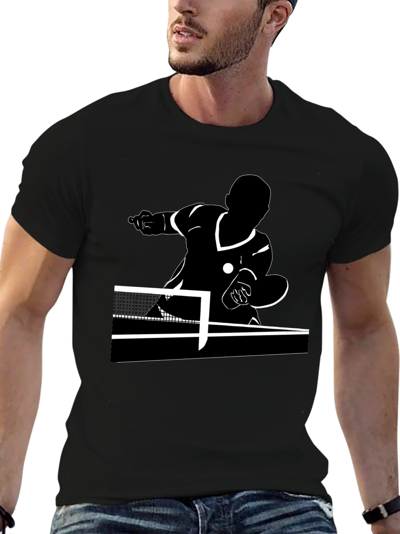 Table Tennis Player Black Graphic Tee