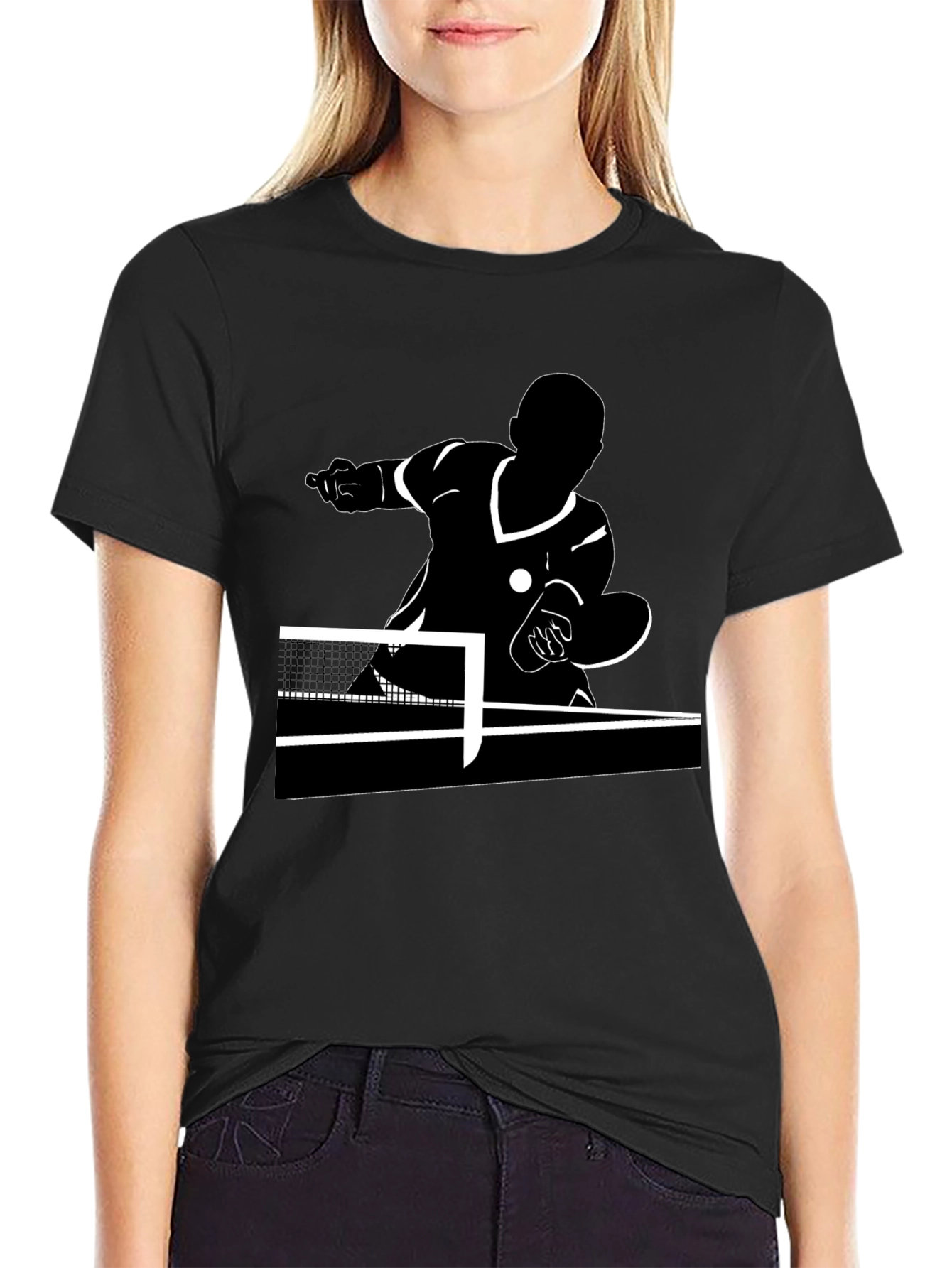Table Tennis Player Black Graphic Tee