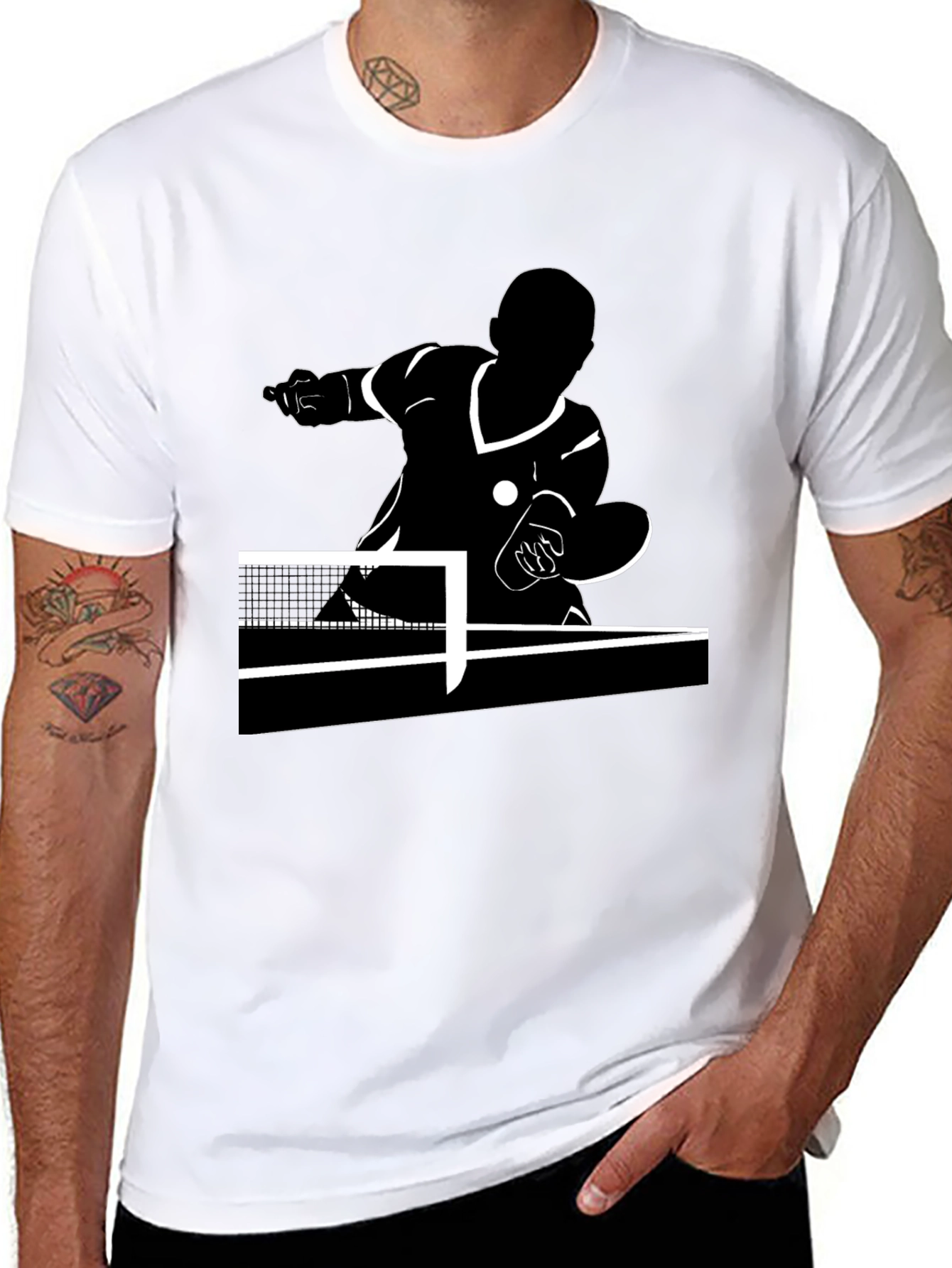 Table Tennis Player Black Graphic Tee