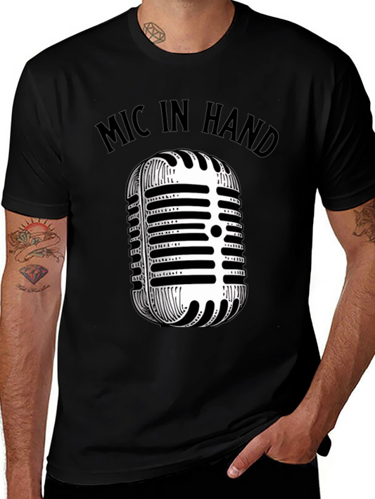 Mic In Hand Graphic Tee - Vintage Microphone Design