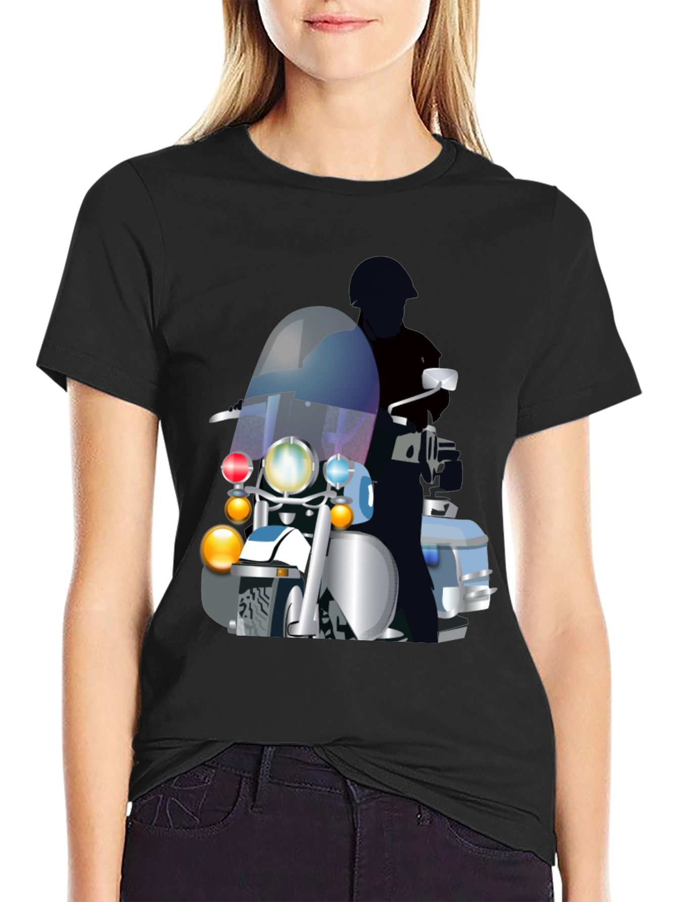 Motorcycle Cop Graphic T-Shirt - Black
