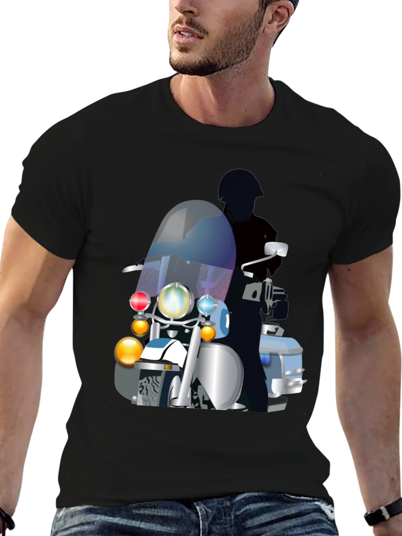 Motorcycle Cop Graphic T-Shirt - Black