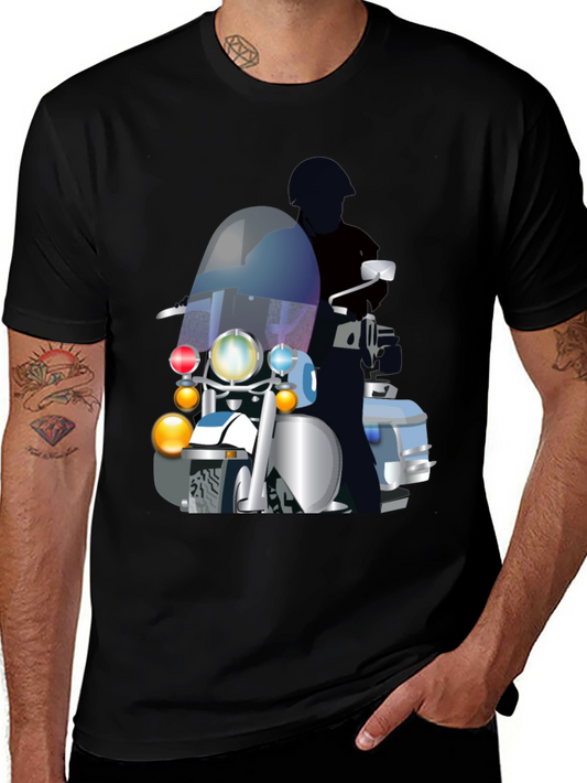 Motorcycle Cop Graphic T-Shirt - Black