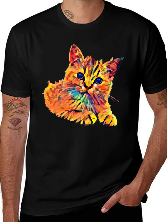 Colorful Cat Graphic Tee - Trendy Mens T-Shirt