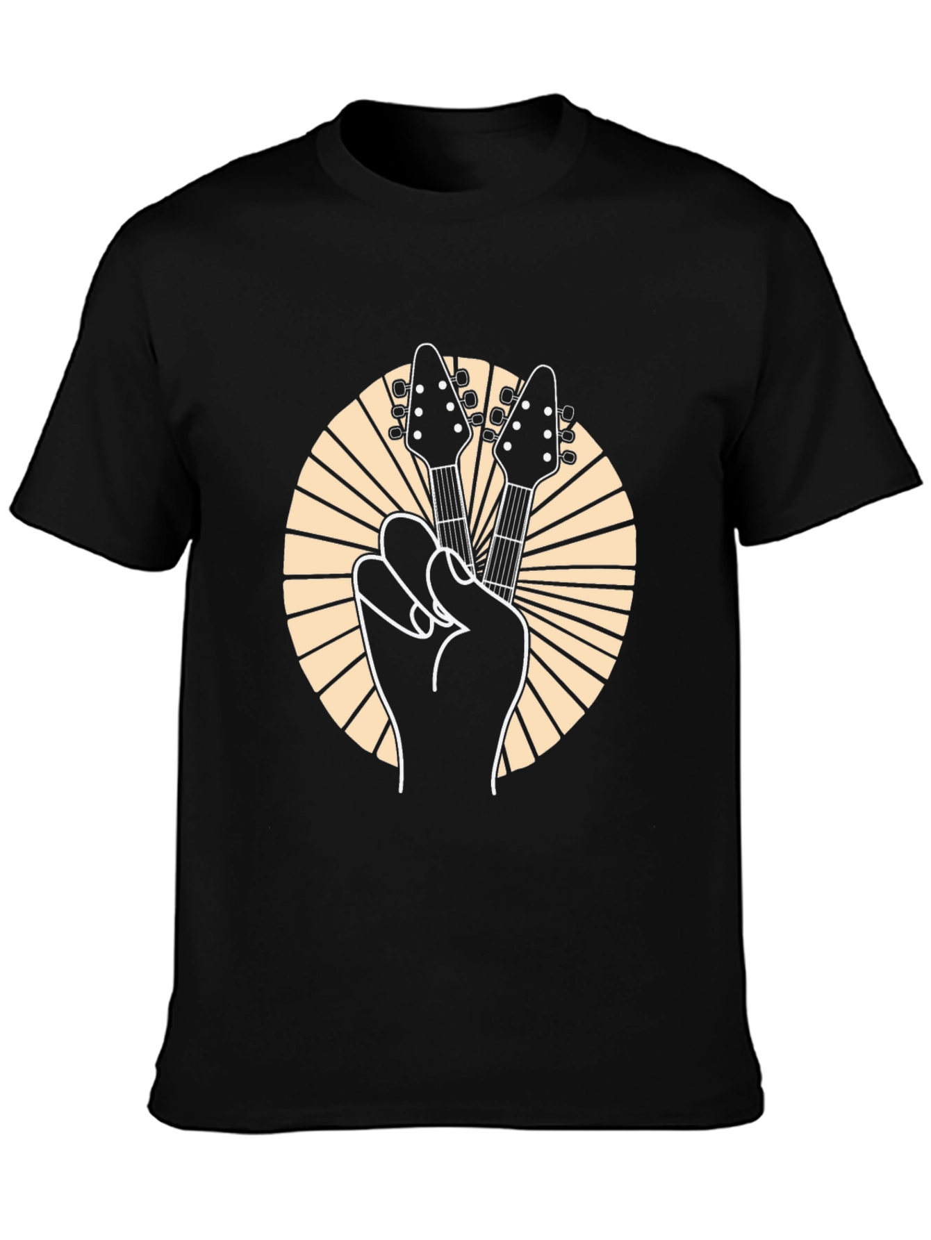 Rock On! Guitar Peace Sign Graphic Tee - Black