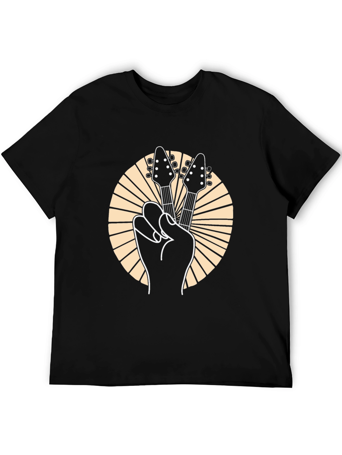 Rock On! Guitar Peace Sign Graphic Tee - Black