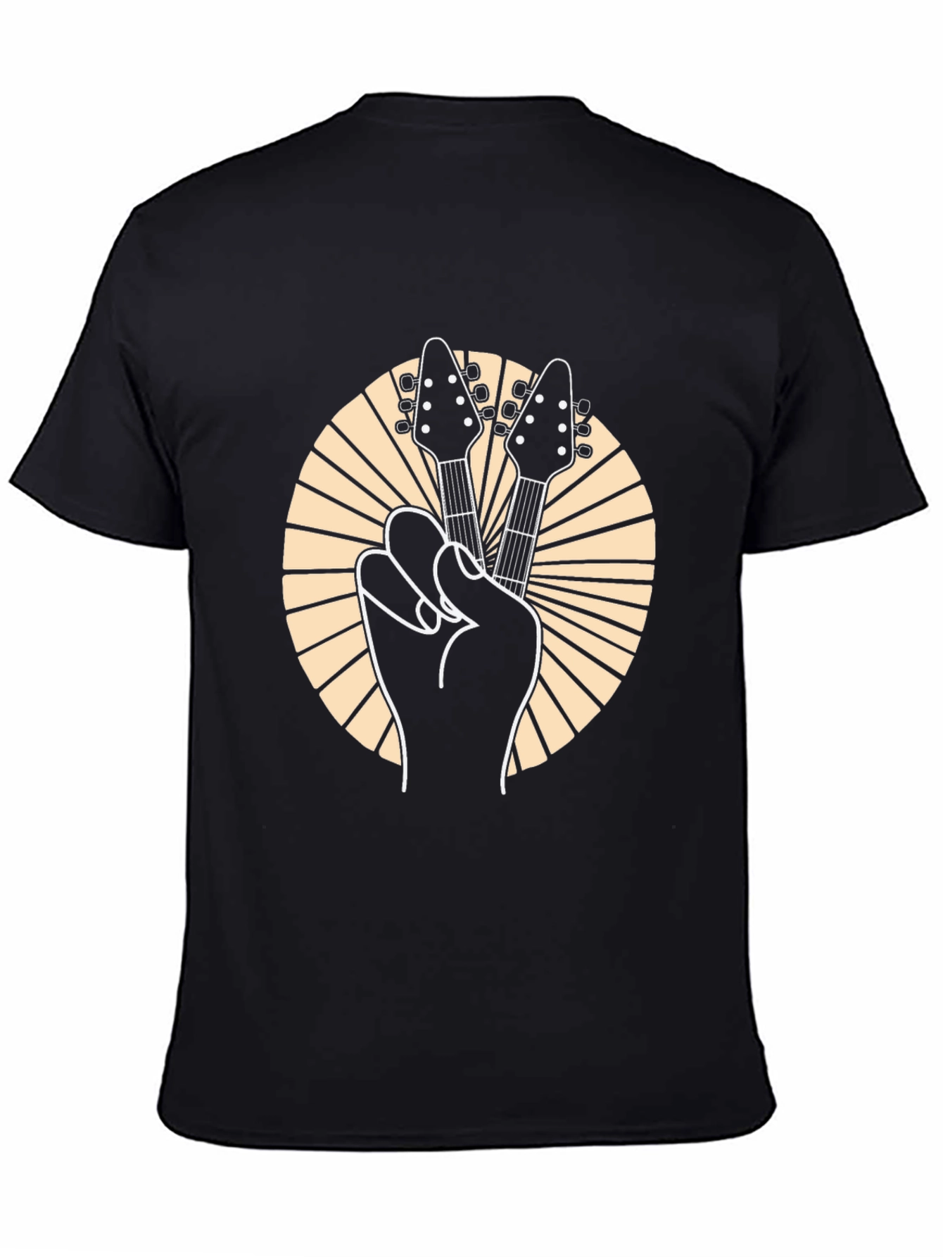 Rock On! Guitar Peace Sign Graphic Tee - Black