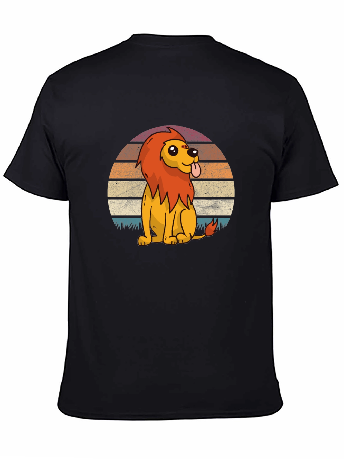 Cute Cartoon Lion Graphic Tee - Black
