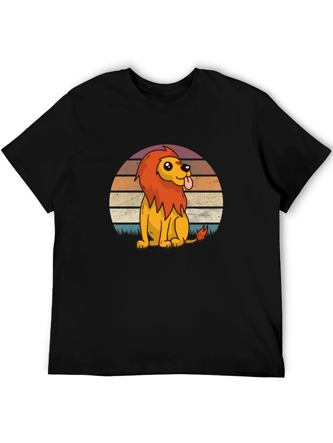 Cute Cartoon Lion Graphic Tee - Black