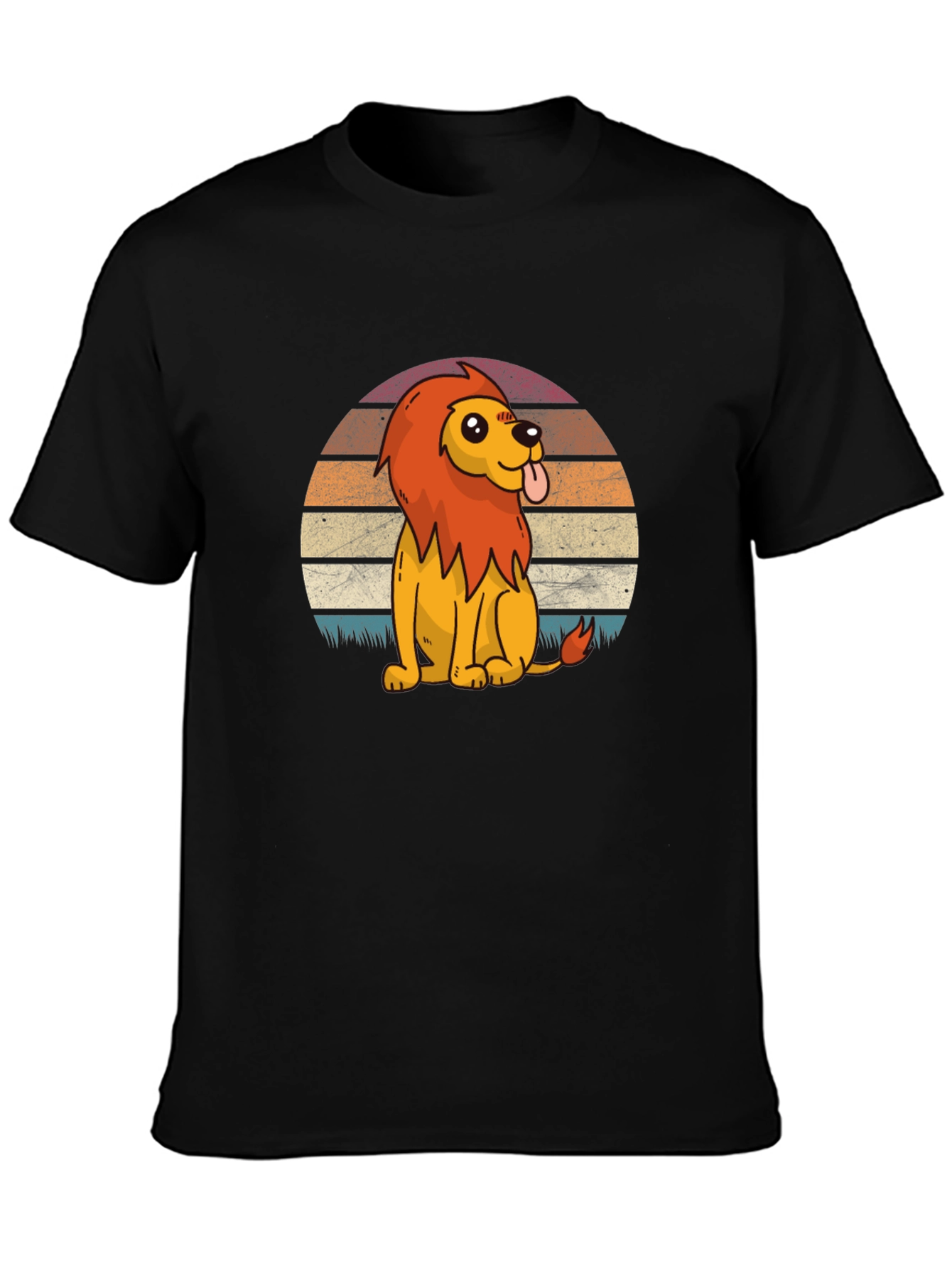 Cute Cartoon Lion Graphic Tee - Black