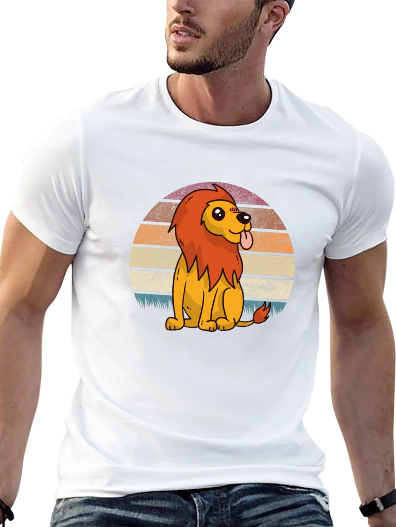 Cute Cartoon Lion Graphic Tee - Black