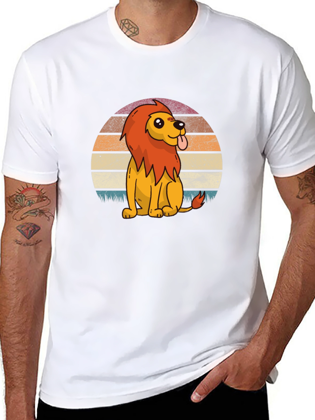 Cute Cartoon Lion Graphic Tee - Black