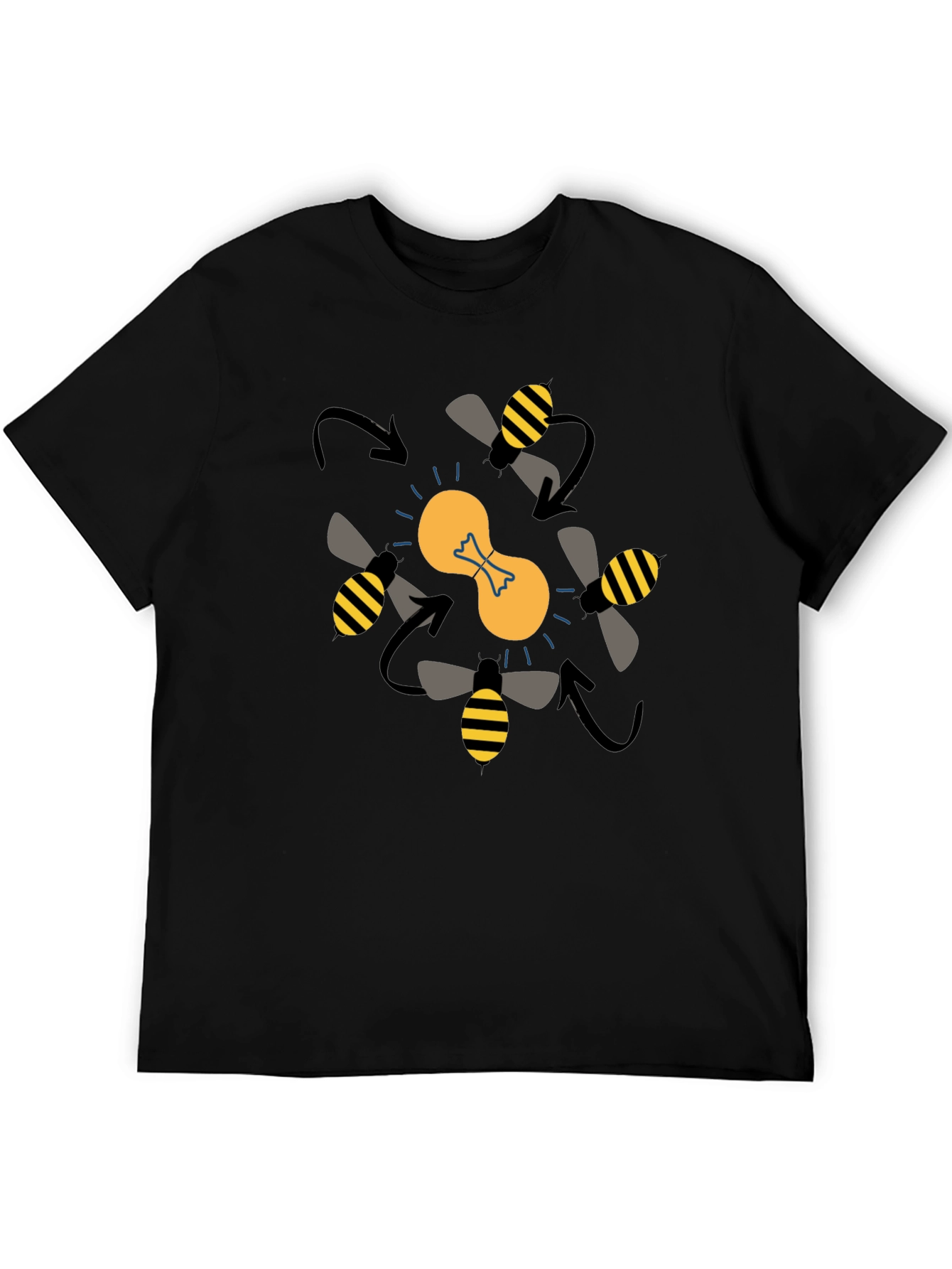 Bees Around Lightbulb Graphic Tee - Black Cotton T-Shirt