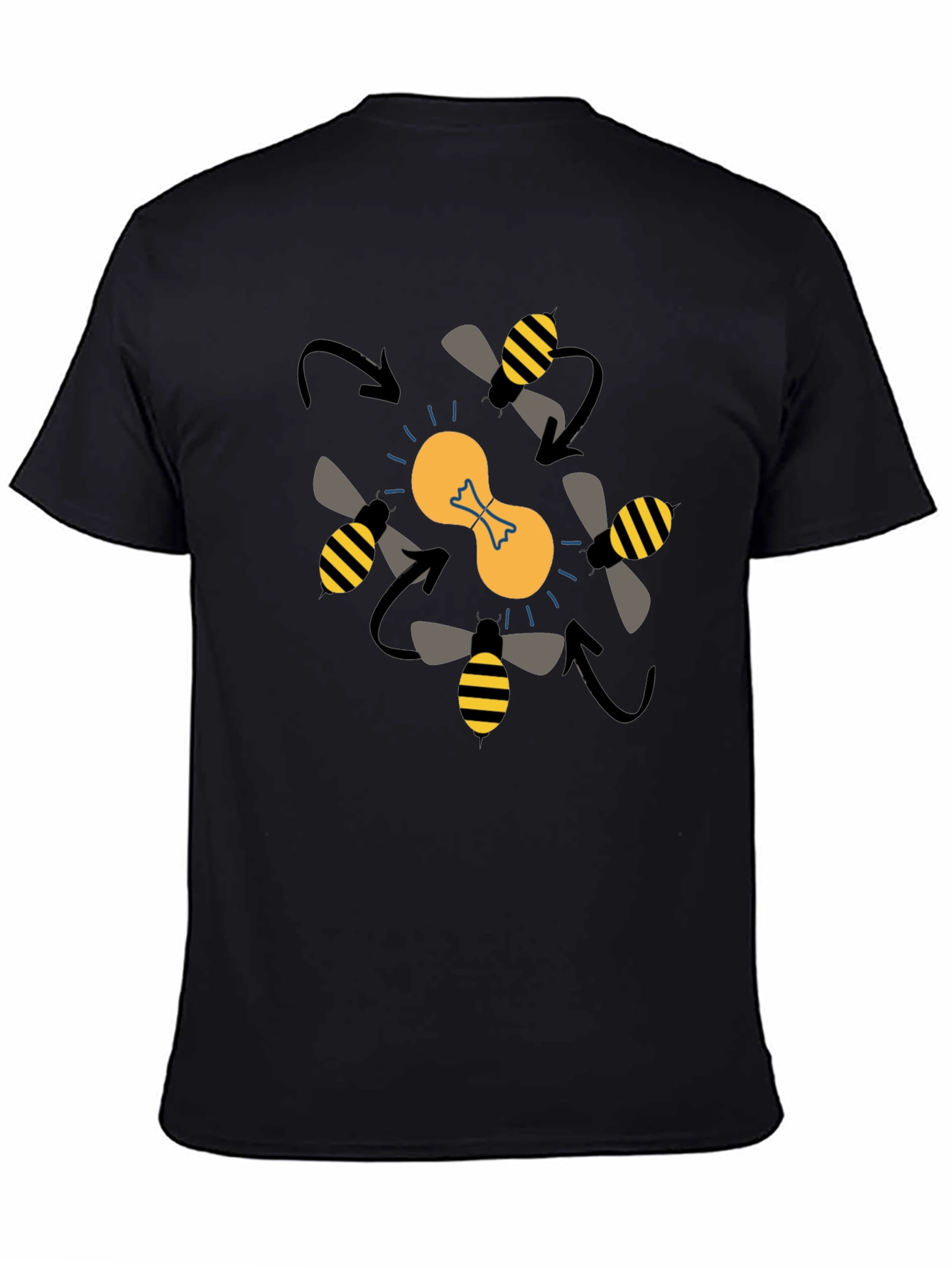 Bees Around Lightbulb Graphic Tee - Black Cotton T-Shirt