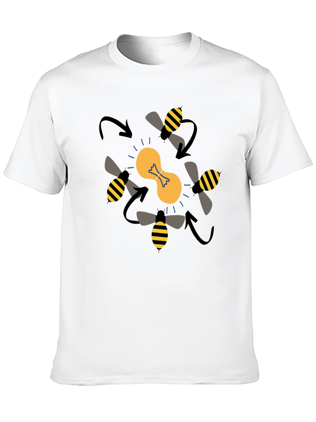 Bees Around Lightbulb Graphic Tee - Black Cotton T-Shirt