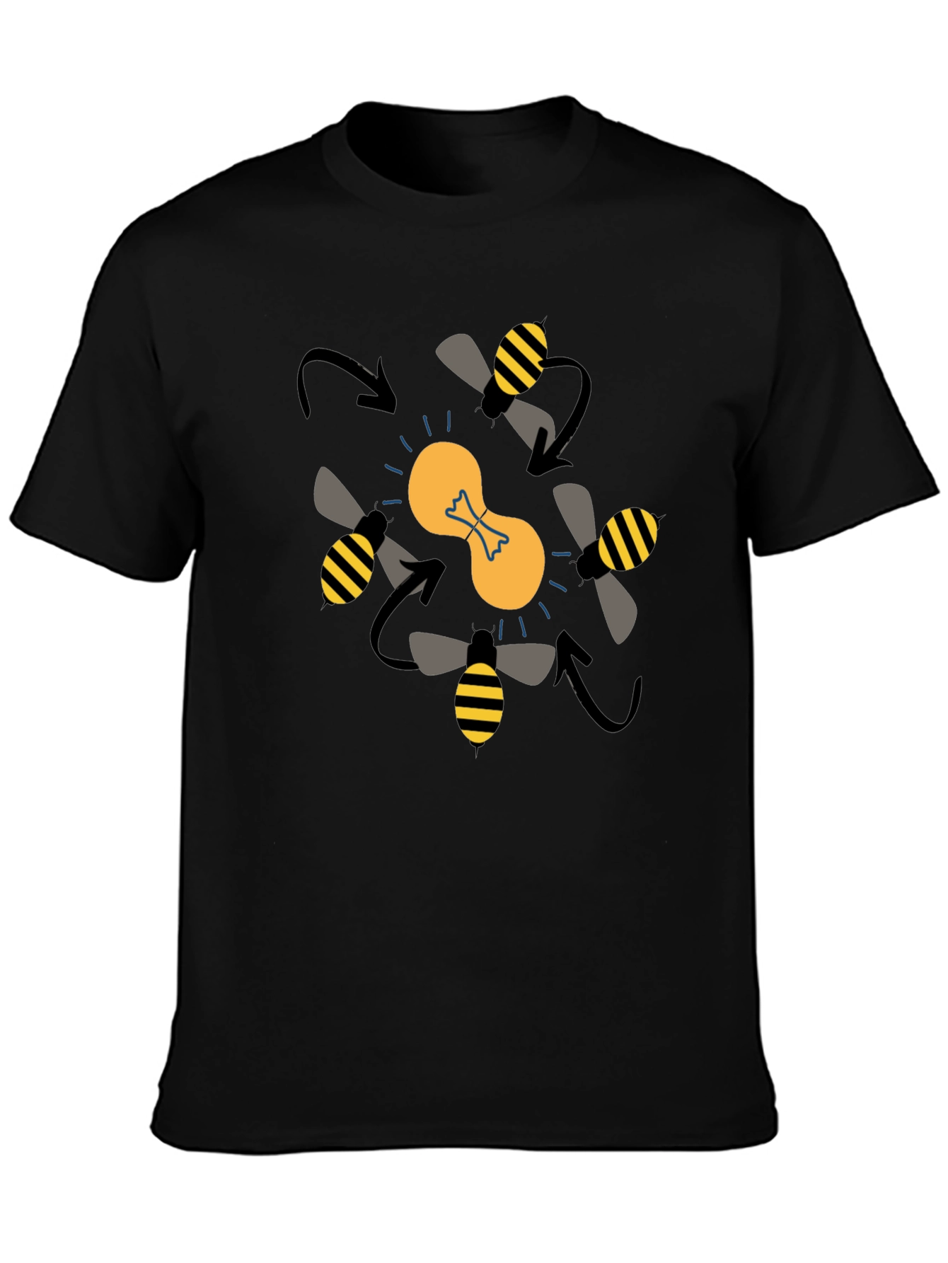 Bees Around Lightbulb Graphic Tee - Black Cotton T-Shirt