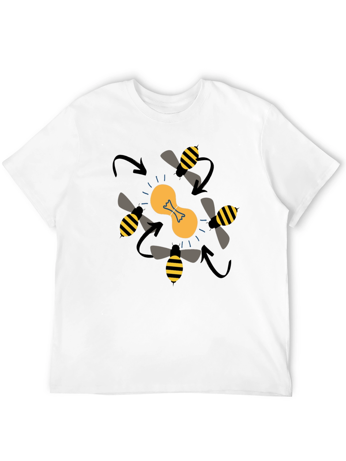 Bees Around Lightbulb Graphic Tee - Black Cotton T-Shirt