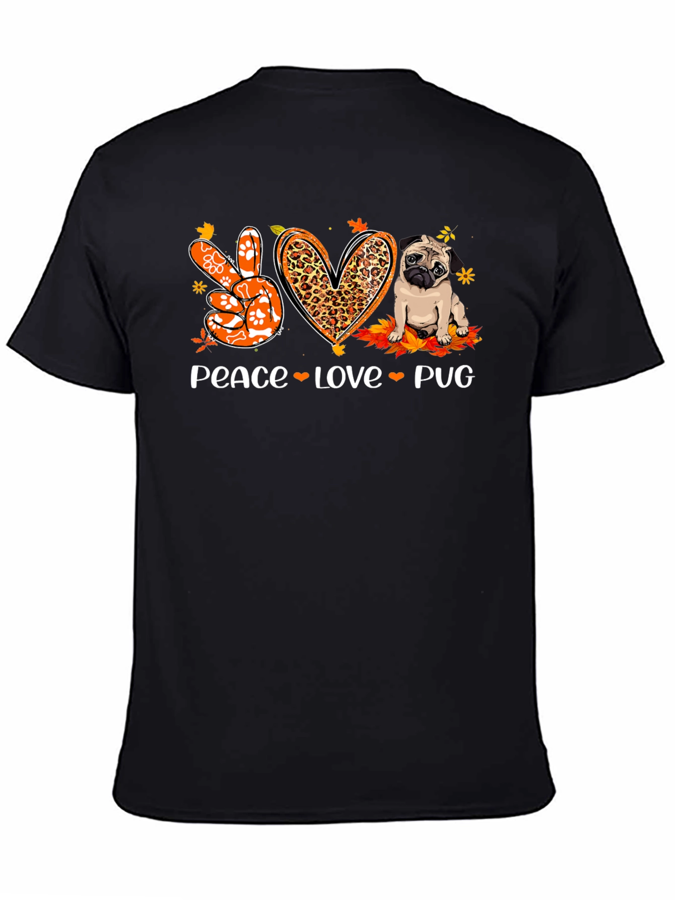 Peace Love Pug Black Graphic Tee