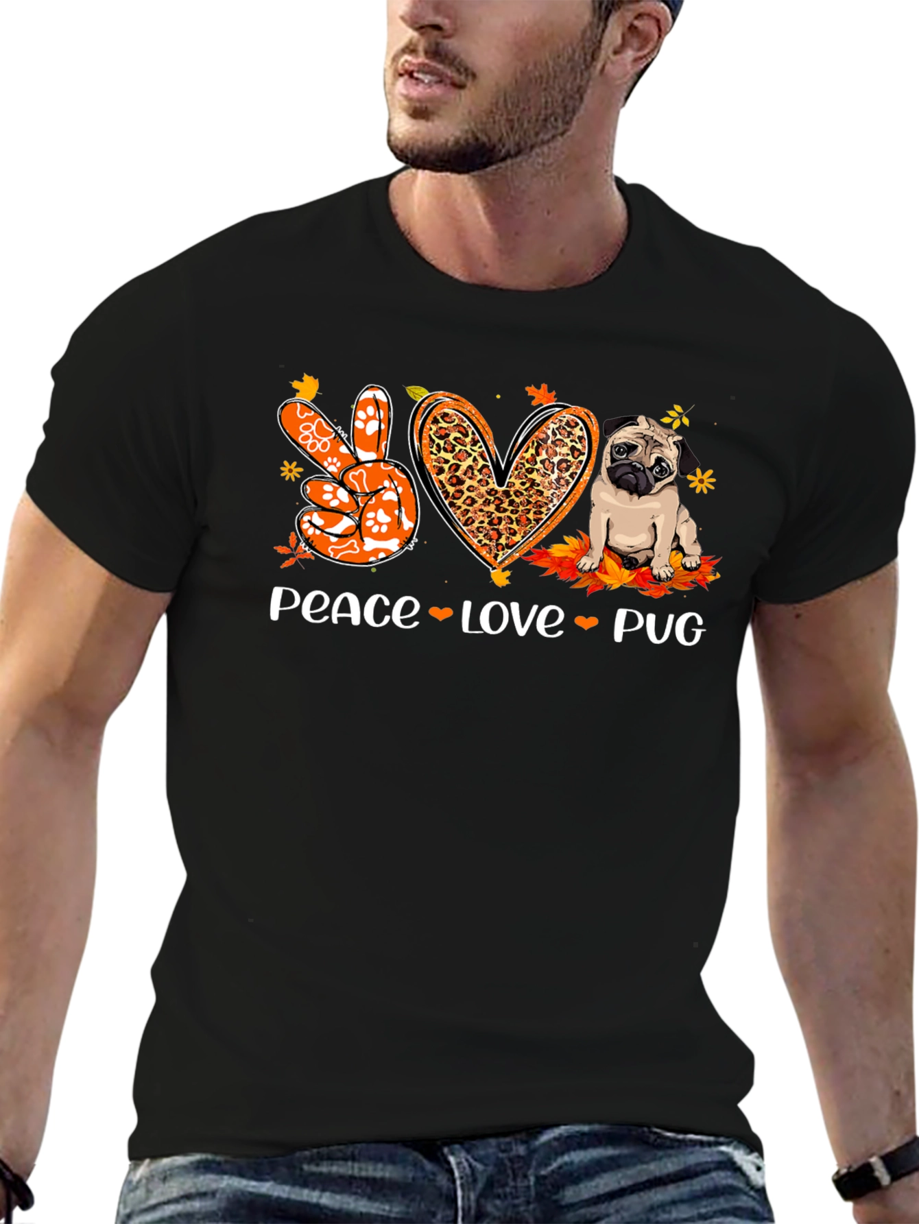 Peace Love Pug Black Graphic Tee
