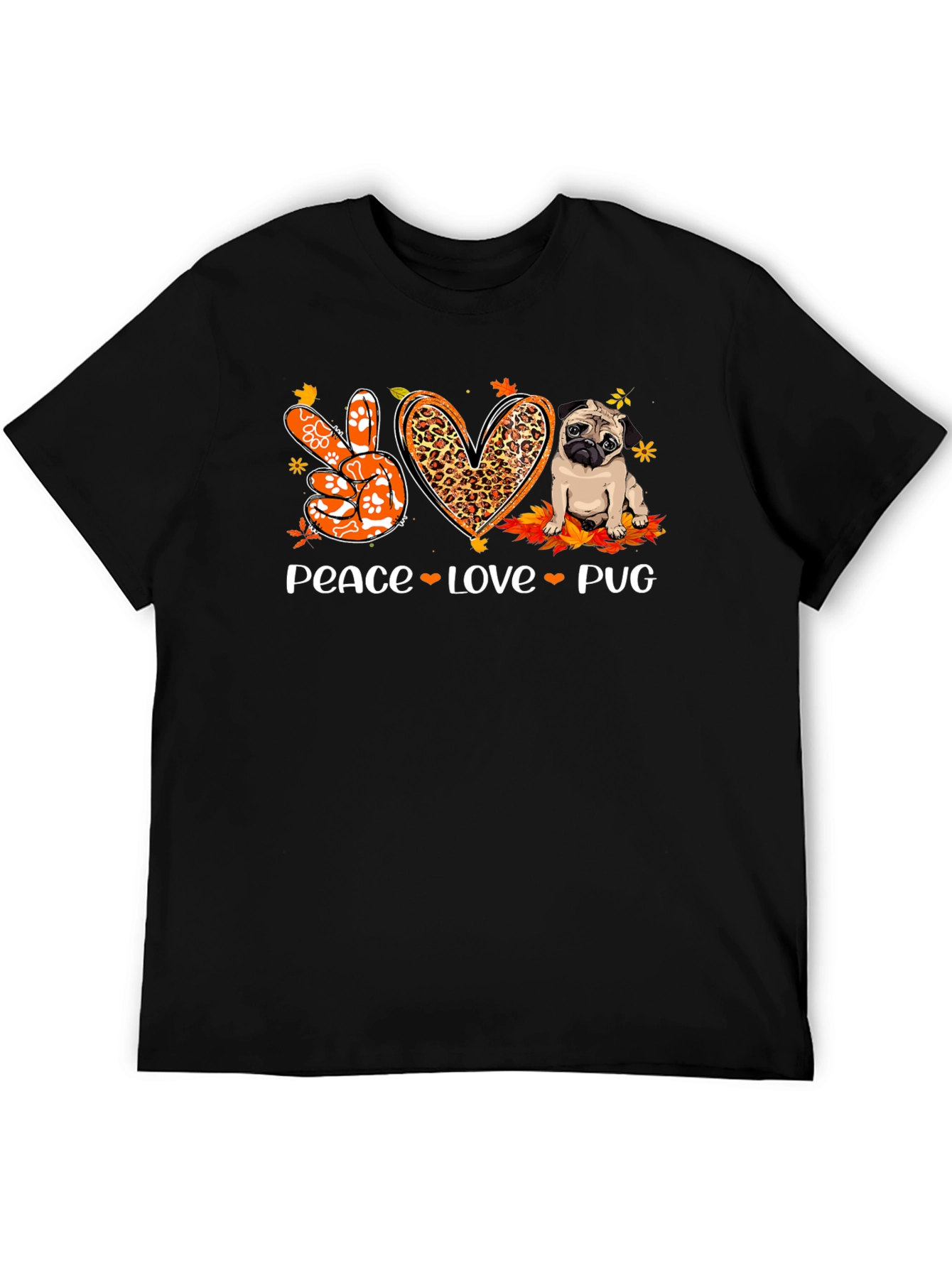 Peace Love Pug Black Graphic Tee