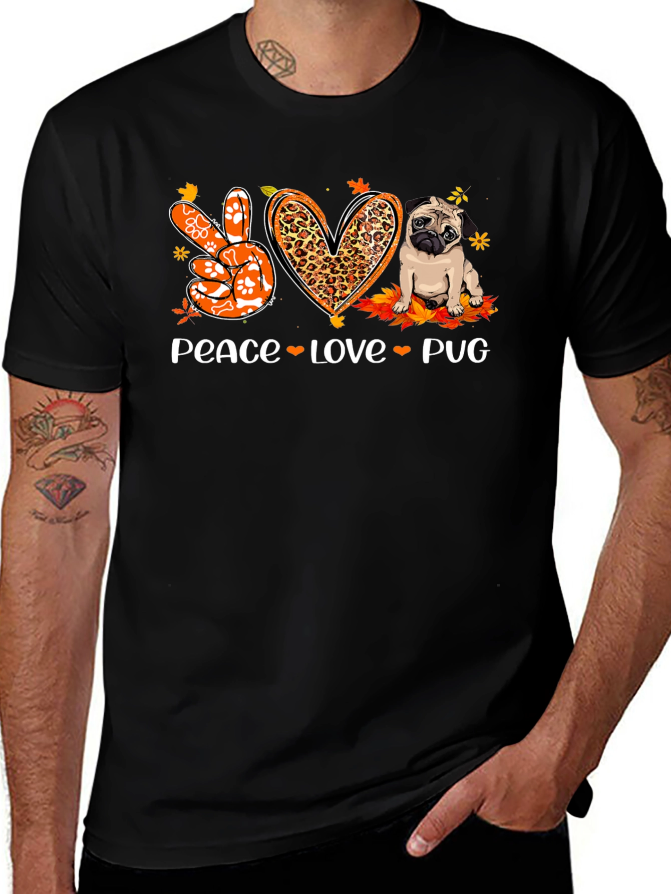 Peace Love Pug Black Graphic Tee