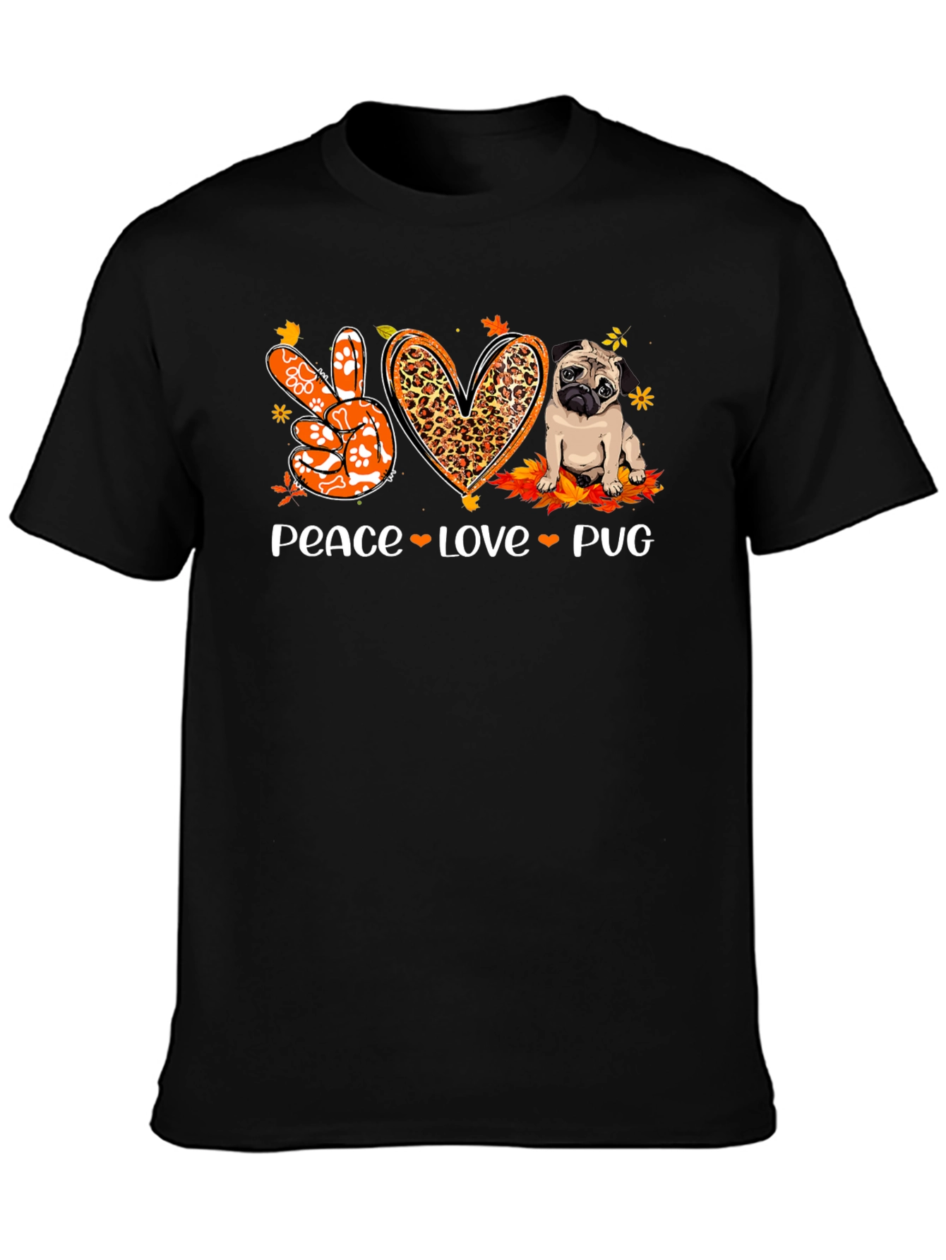 Peace Love Pug Black Graphic Tee