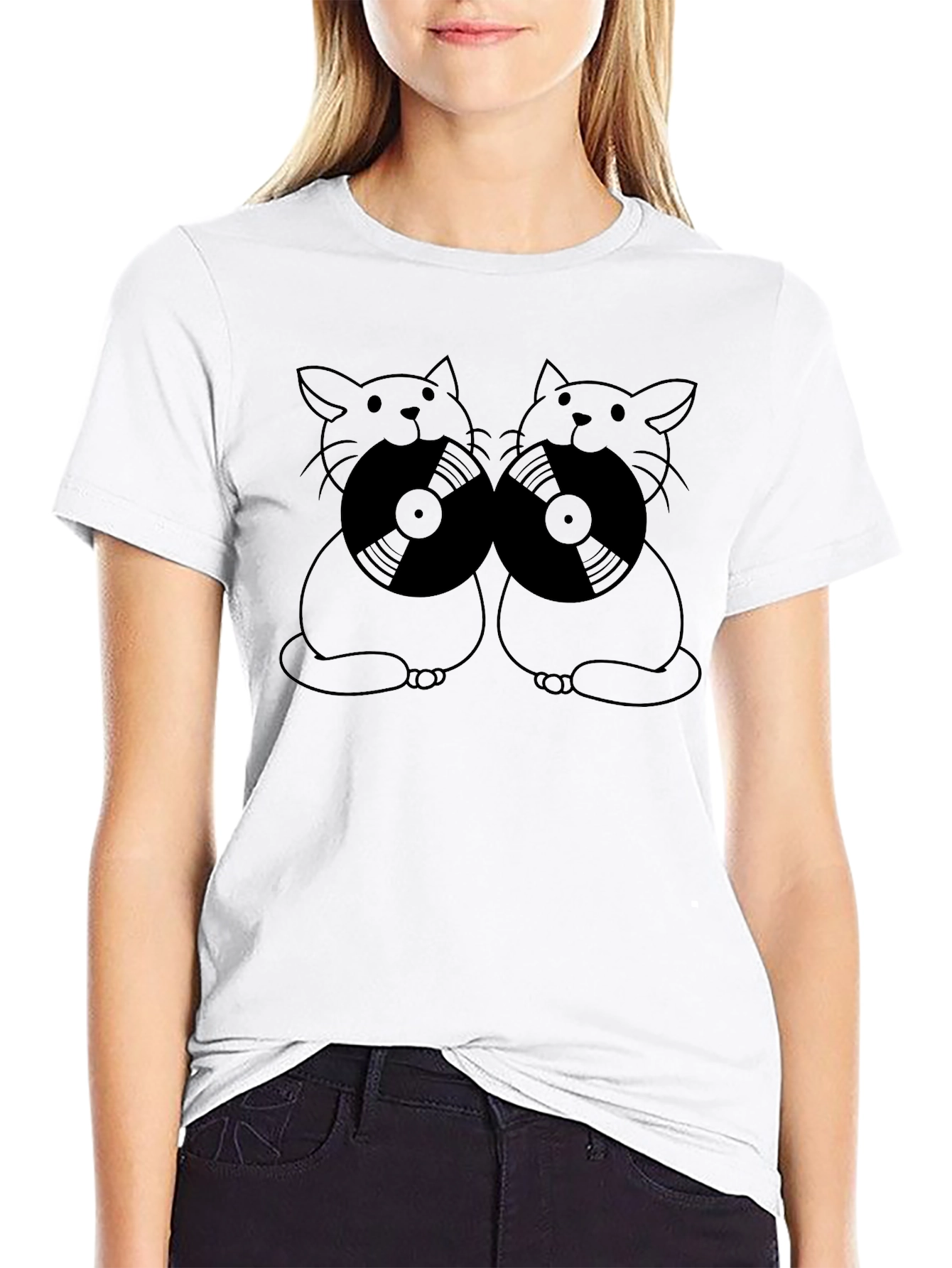 Cats With Vinyl Records Graphic T-Shirt