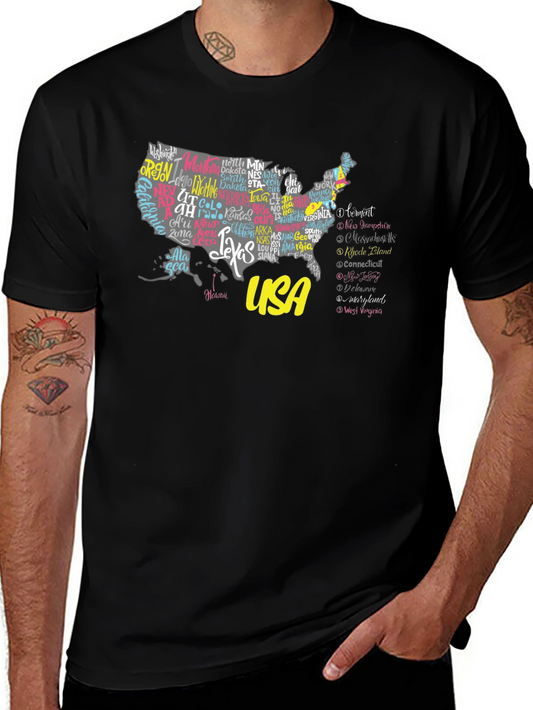 USA States Map Graphic Print Tee - Unisex