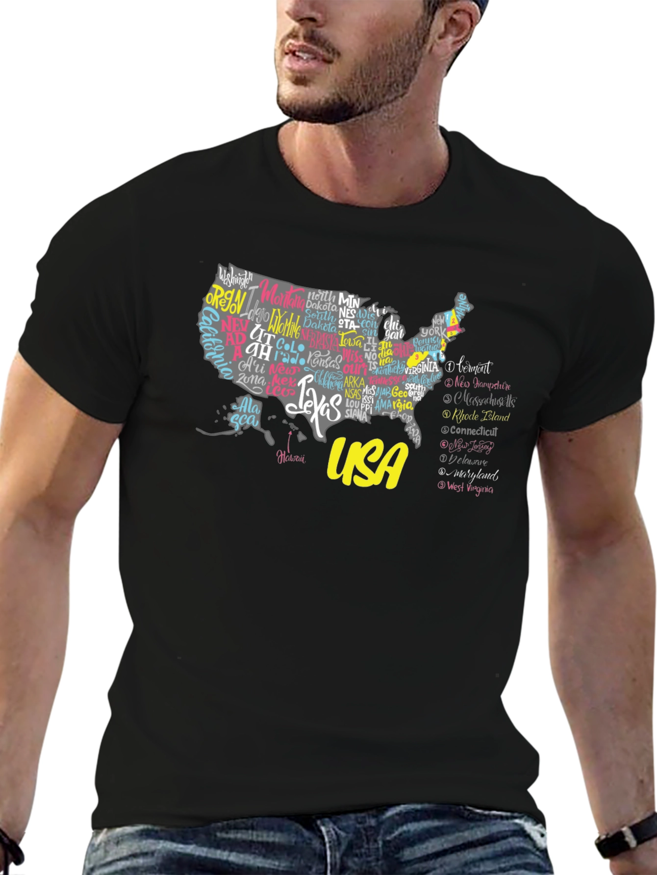 USA States Map Graphic Print Tee - Unisex