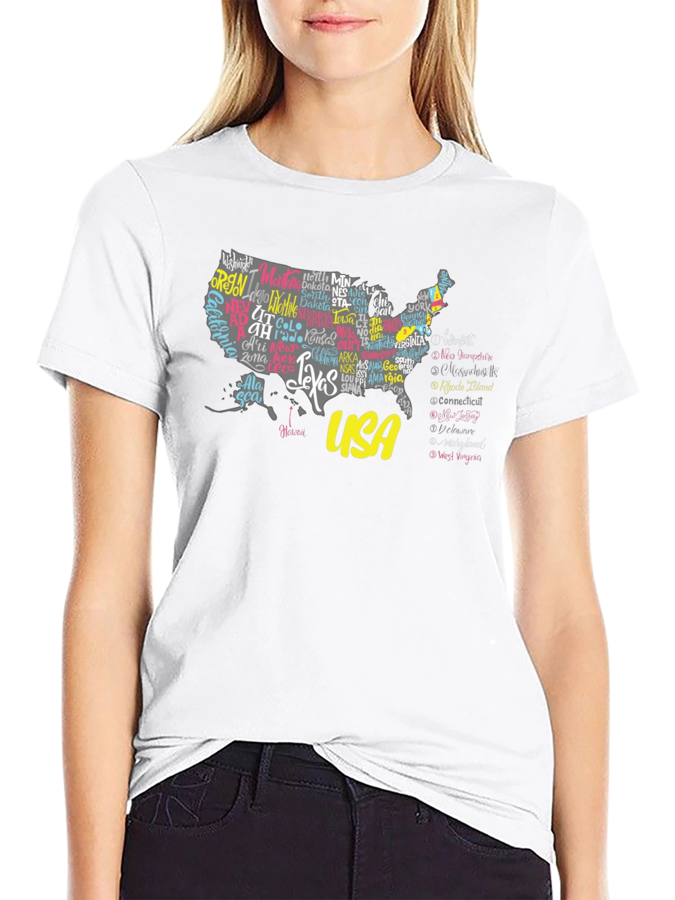 USA States Map Graphic Print Tee - Unisex