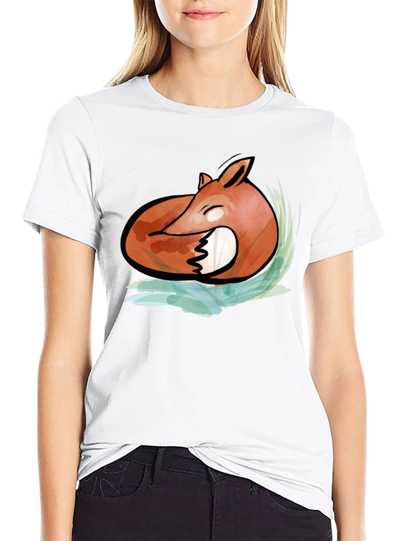 Mens Black Fox Graphic Tee - Artistic Design