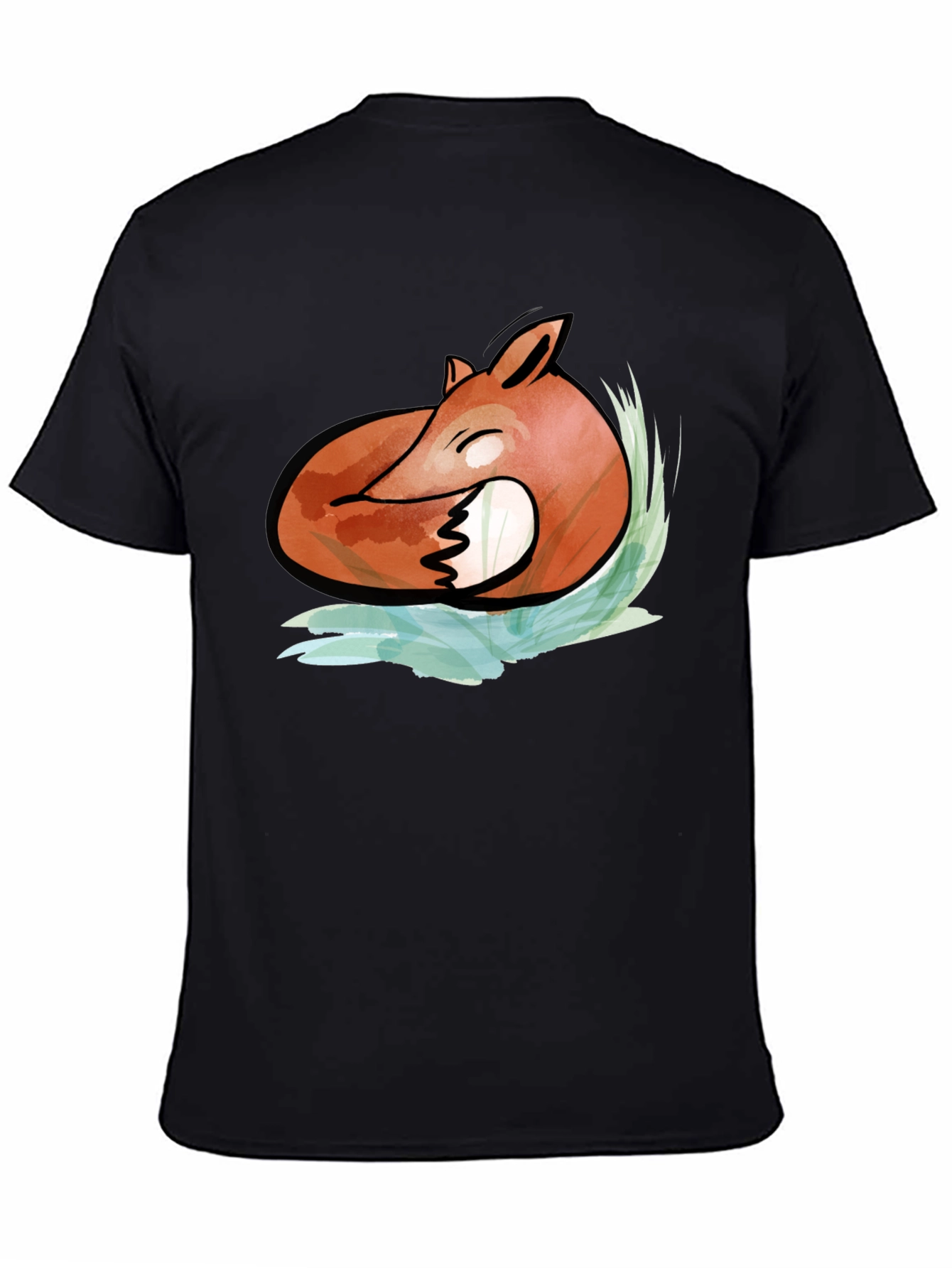 Mens Black Fox Graphic Tee - Artistic Design
