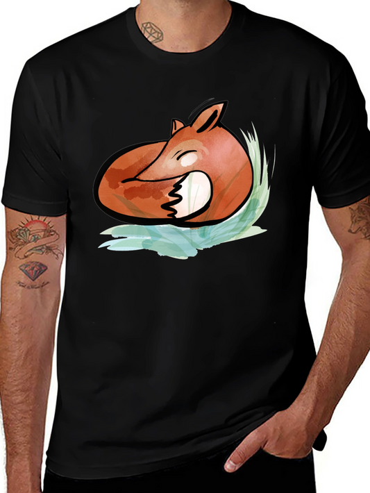 Mens Black Fox Graphic Tee - Artistic Design