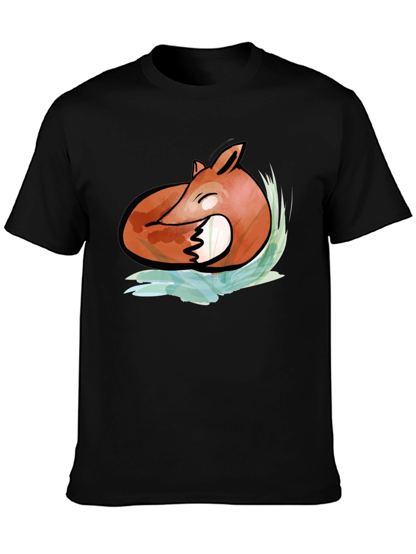 Mens Black Fox Graphic Tee - Artistic Design