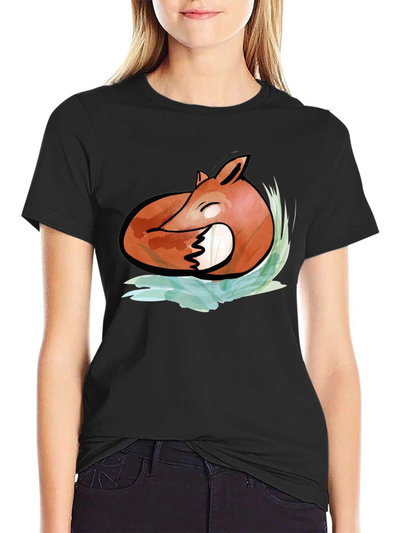 Mens Black Fox Graphic Tee - Artistic Design