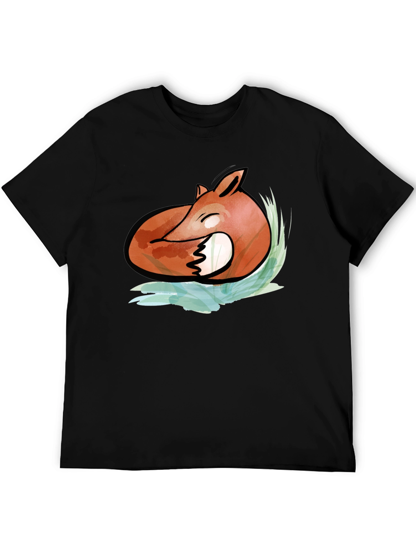 Mens Black Fox Graphic Tee - Artistic Design