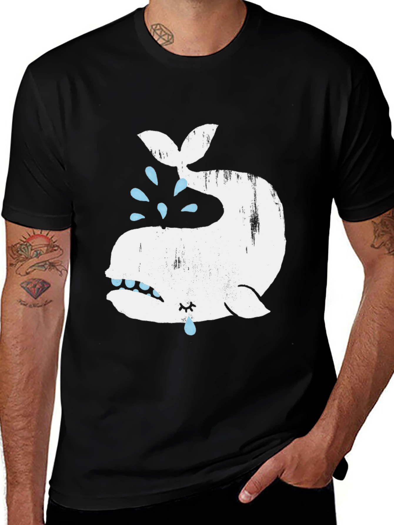 Crying Whale Graphic T-Shirt - Black Cotton Blend