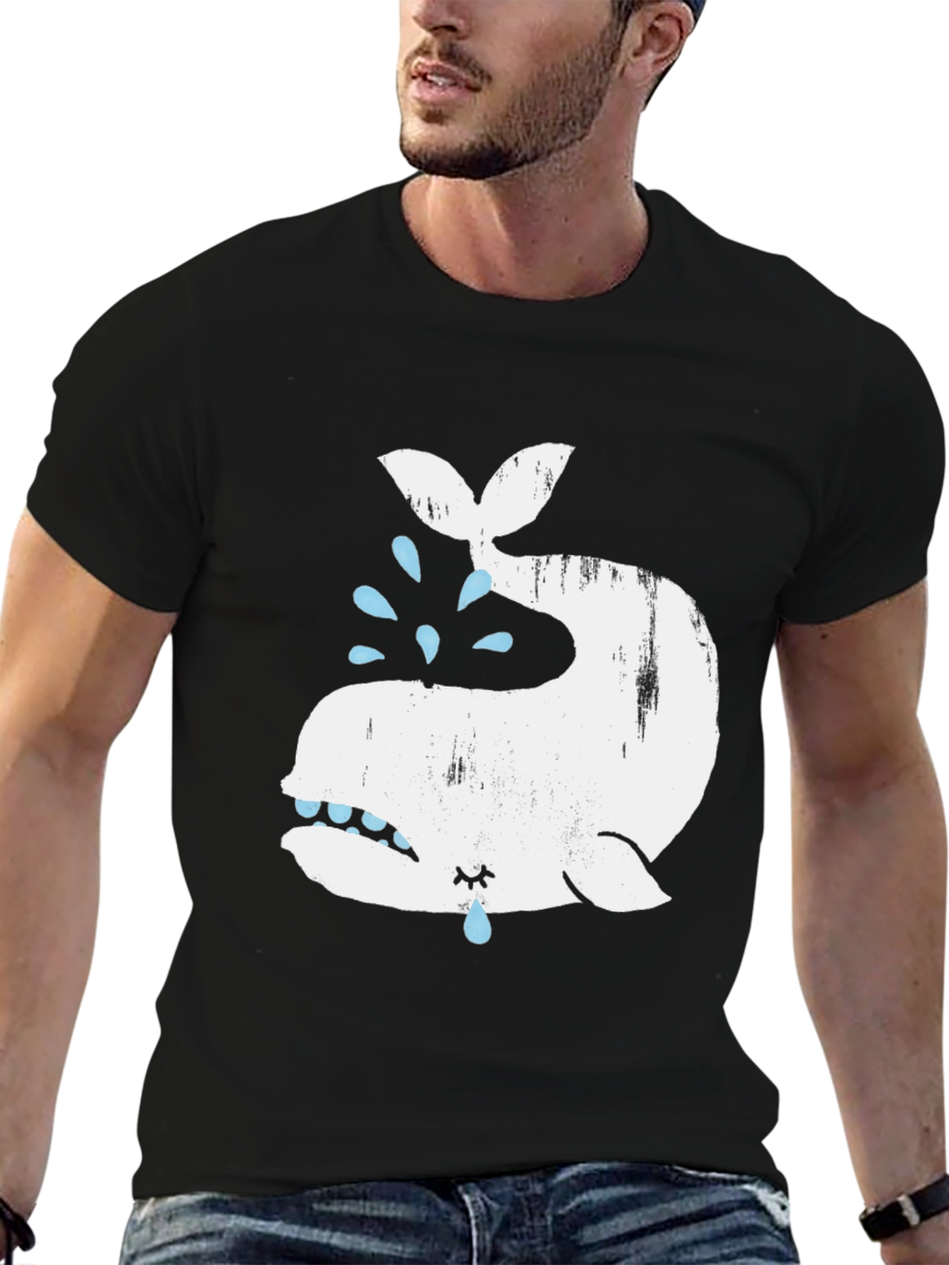 Crying Whale Graphic T-Shirt - Black Cotton Blend