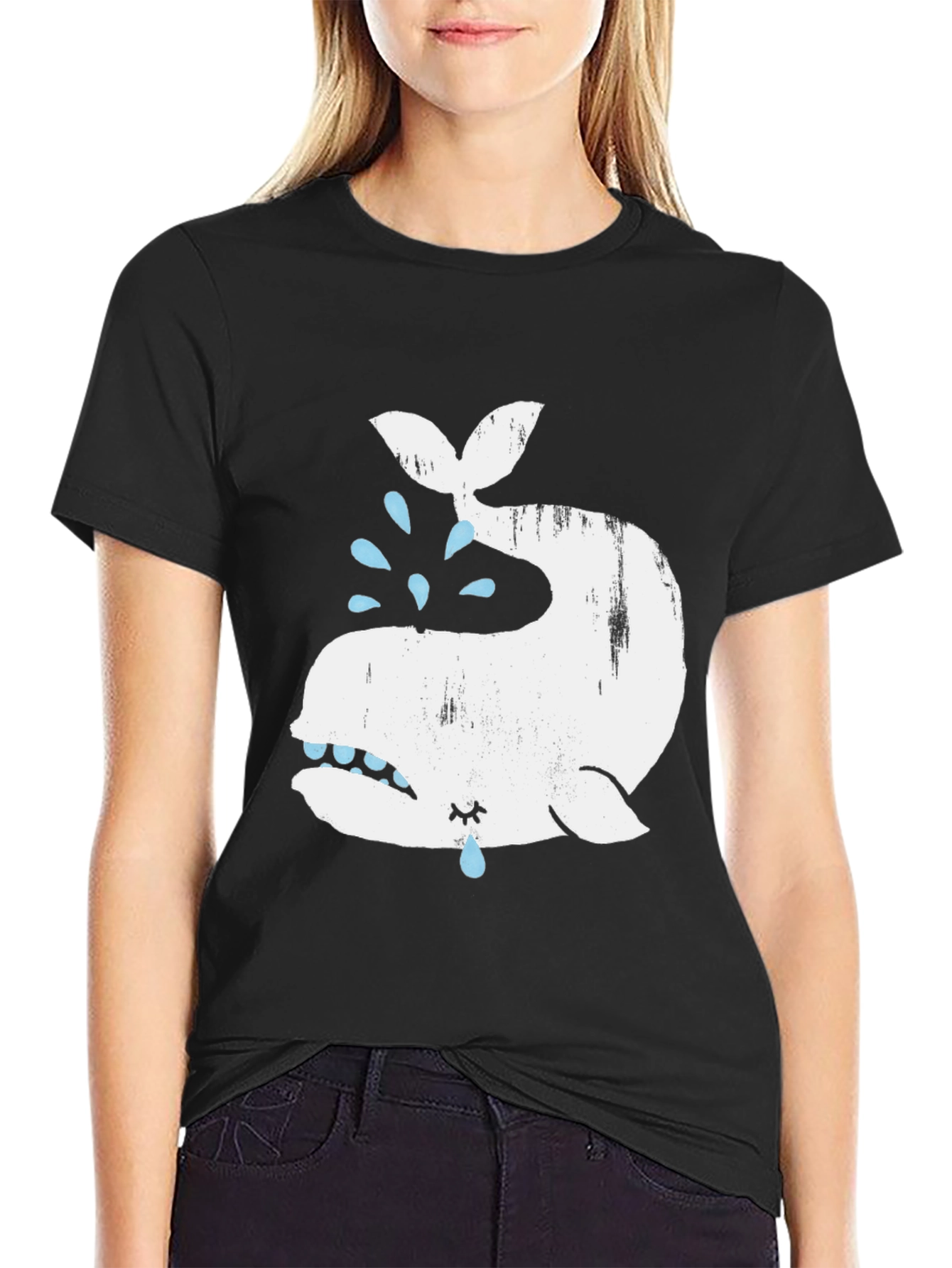 Crying Whale Graphic T-Shirt - Black Cotton Blend