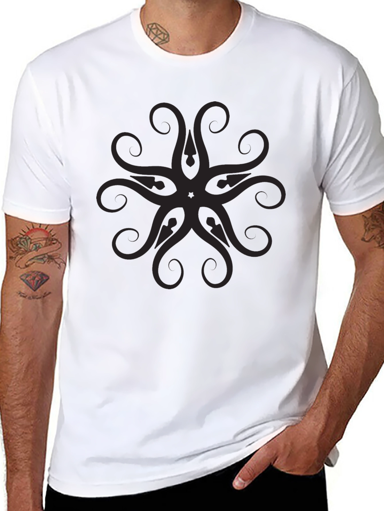 Mens Black Graphic Tee - Abstract Mandala Design