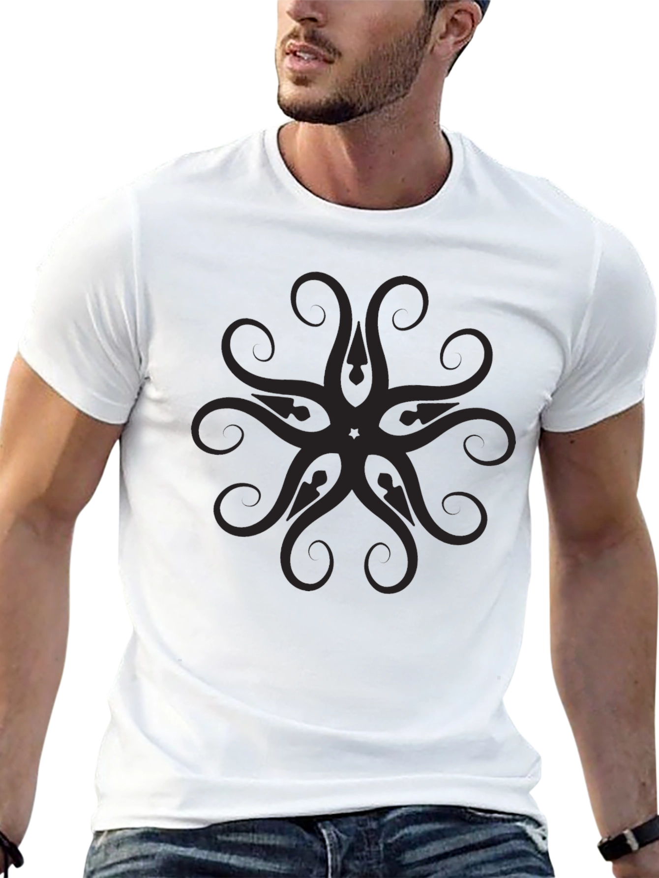 Mens Black Graphic Tee - Abstract Mandala Design