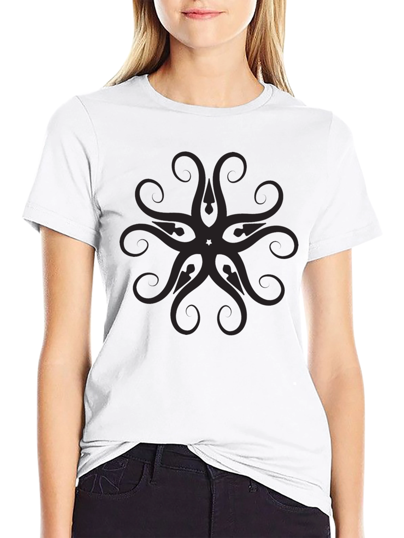 Mens Black Graphic Tee - Abstract Mandala Design