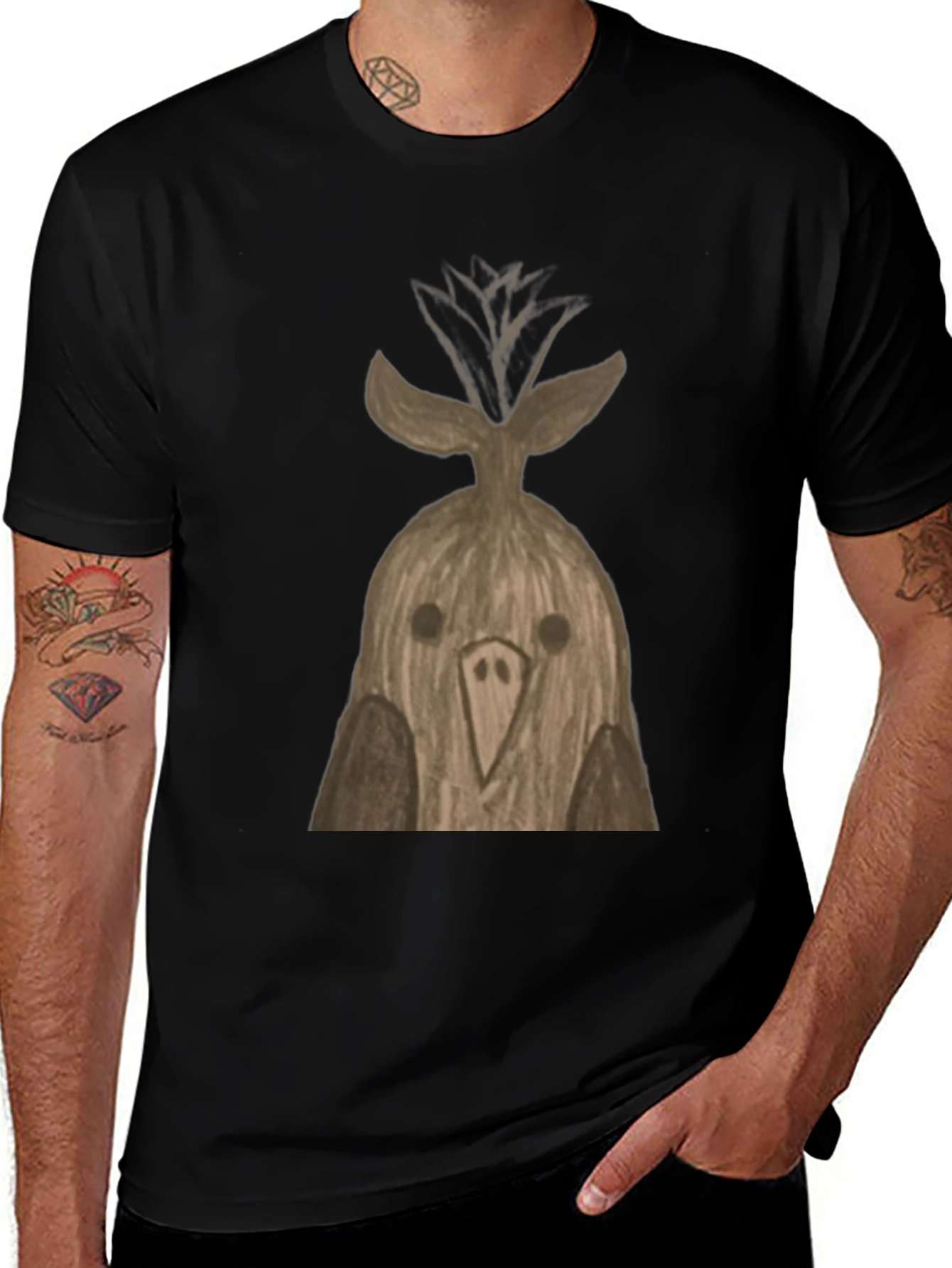 Quirky Bird T-Shirt - Unique Hand-Drawn Design