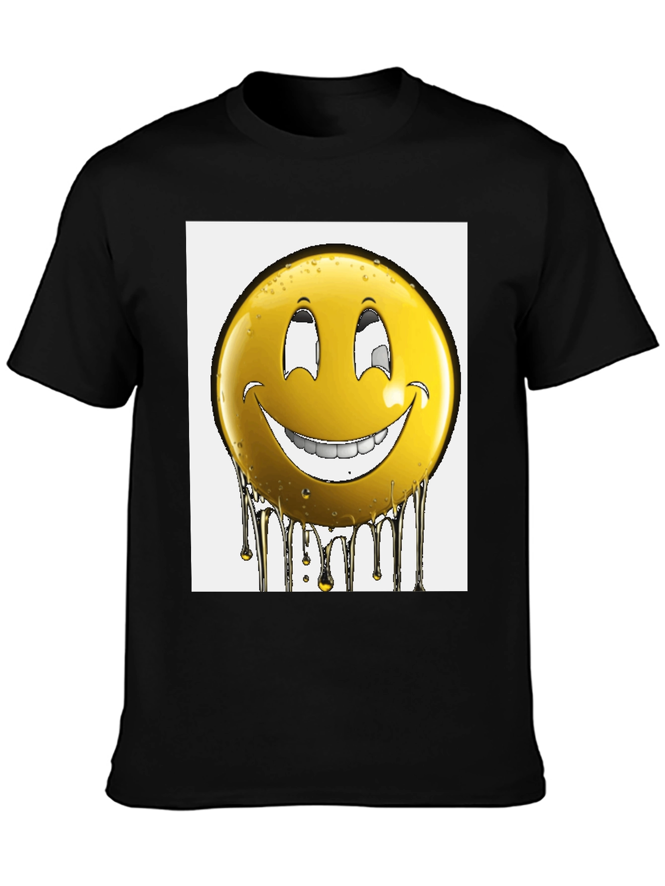 Smiley Face Drip Graphic T-Shirt - Black