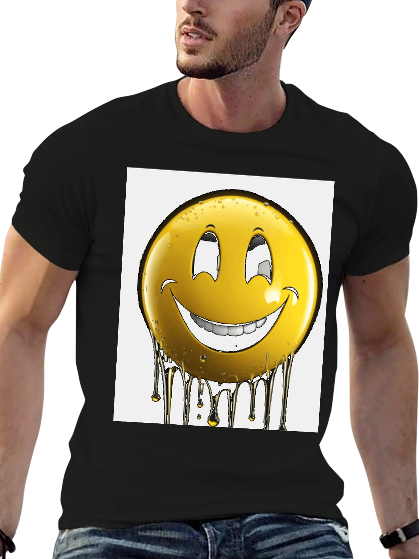 Smiley Face Drip Graphic T-Shirt - Black