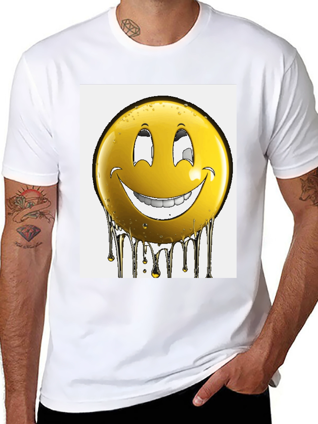 Smiley Face Drip Graphic T-Shirt - Black